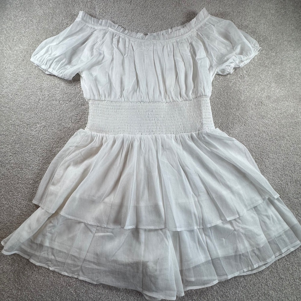 Andree By Unit White Smocked Tiered Romper Off Shoulder Puff Sleeve Fairy XL - Picture 2 of 7